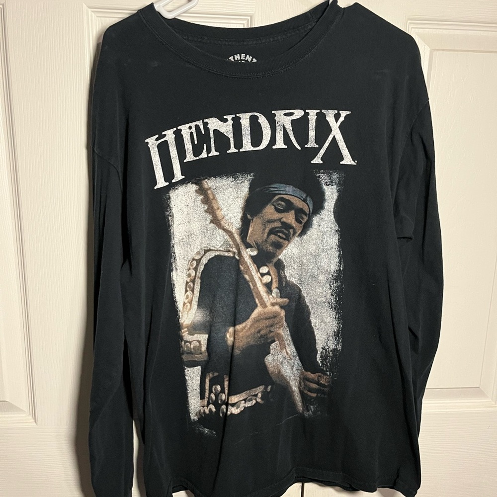 Black Graphic Jimi Hendrix Long Sleeve Shirt